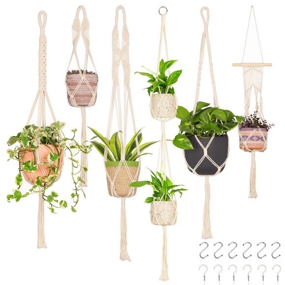 Other - Set 6 Macrame Plant Hangers Boho-Chic Cotton Rope